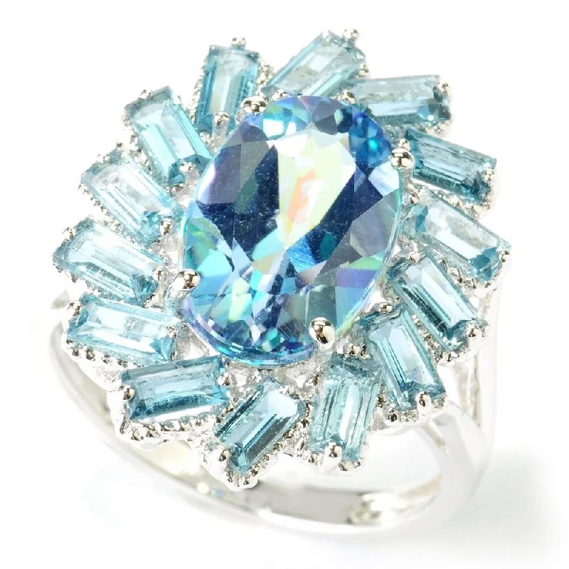Tourmaline Gemstone Rings in 18K Two - Tone Gold with a Floral - Shaped Setting for a Feminine TouchPlatinum O/ Silver 5.97Ctw Millenium Topaz and London Blue Topaz Ring Tourmaline Gemstone Rings in 18K Two - Tone Gold with a Floral - Shaped Setting for a Feminine TouchPlatinum O/ Silver 5.97Ctw Millenium Topaz and London Blue Topaz Ring