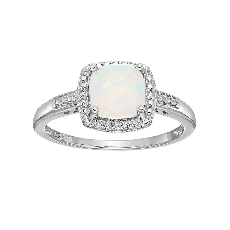 Moonstone Gemstone Rings in Silver - Plated Copper with a Celtic - Inspired Pattern for a Mystical VibeSterling Silver Cushion Created Opal & Diamond Ring Moonstone Gemstone Rings in Silver - Plated Copper with a Celtic - Inspired Pattern for a Mystical VibeSterling Silver Cushion Created Opal & Diamond Ring
