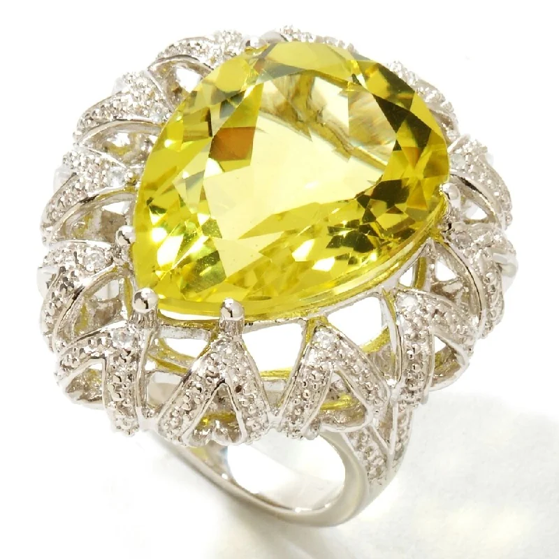 Emerald Gemstone Rings Set in Platinum with Filigree Work for a Vintage - Inspired LookPlatinum O/ Silver 12.94Ctw Lemon Quartz & White Zircon Cocktail Ring Emerald Gemstone Rings Set in Platinum with Filigree Work for a Vintage - Inspired LookPlatinum O/ Silver 12.94Ctw Lemon Quartz & White Zircon Cocktail Ring