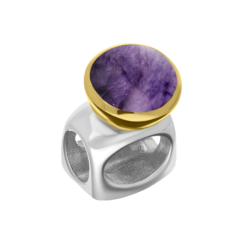 9ct Yellow Gold Sterling Silver Blue John Stepping Stones 5mm Round Charm