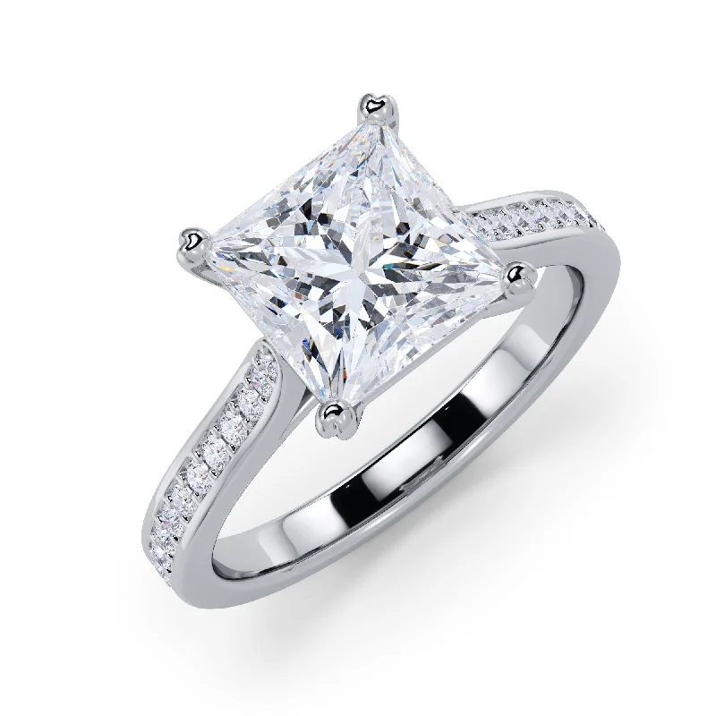Men's Tanzanite Engagement Rings in Palladium with a Three - Stone ArrangementLightyear 4 prongs Natural Princess  Diamond Engagement Ring