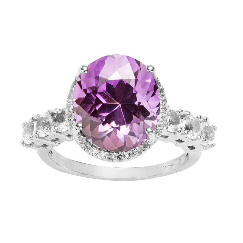 Agate Gemstone Rings in Sterling Silver with a Mosaic - Inspired Inlay for a Bohemian StyleSterling Silver with Natural Amethyst and White Zircon Halo Ring Agate Gemstone Rings in Sterling Silver with a Mosaic - Inspired Inlay for a Bohemian StyleSterling Silver with Natural Amethyst and White Zircon Halo Ring