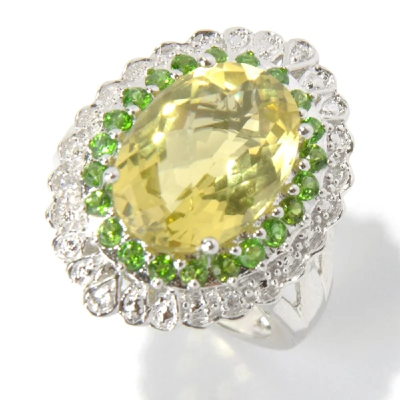 Emerald Gemstone Rings Set in Platinum with Filigree Work for a Vintage - Inspired Look925 Sterling Silver Chrome Diopside,White Natural Zircon,Lemon Quartz Ring Emerald Gemstone Rings Set in Platinum with Filigree Work for a Vintage - Inspired Look925 Sterling Silver Chrome Diopside,White Natural Zircon,Lemon Quartz Ring