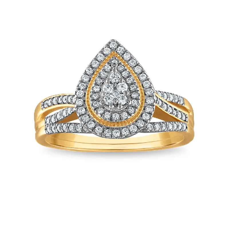 Men's Citrine Engagement Rings in Stainless Steel with a Stackable Band Design3/8 CTW Diamond Halo Cluster Pear Shaped Bridal Set in 10KT Yellow Gold Men's Citrine Engagement Rings in Stainless Steel with a Stackable Band Design3/8 CTW Diamond Halo Cluster Pear Shaped Bridal Set in 10KT Yellow Gold