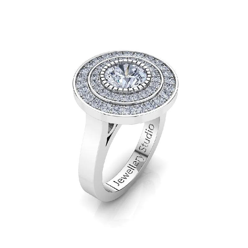 Men's Aquamarine Engagement Rings in 9K Gold with a Bezel - Set StoneDouble Halo Engagement Ring with 1.00ct Round Brilliant Cut Diamond