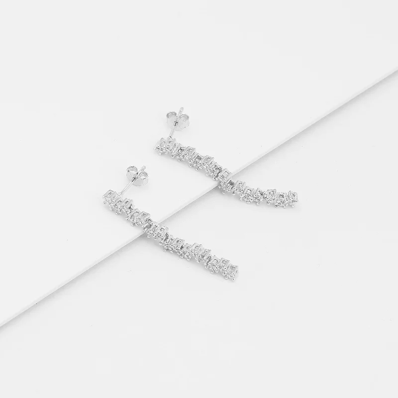 Sterling Silver Zirconia Staggered Drop Stud Earrings