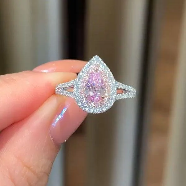 Men's Topaz Engagement Rings in 10K Gold with a Channel - Set Diamond BandPink Double Halo Pear Cut Engagement Ring in Sterling Silver