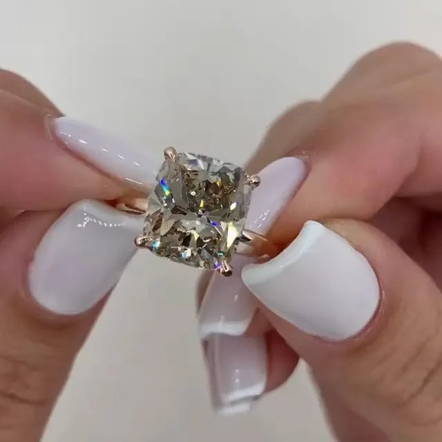 Men's Garnet Engagement Rings in 18K Gold Vermeil with Intricate Engraved DetailsChampagne Cushion Cut Sterling Silver Solitaire Engagement Ring