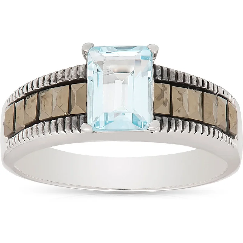 Moonstone Gemstone Rings in Silver - Plated Copper with a Celtic - Inspired Pattern for a Mystical VibeDolce Giavonna Sterling Silver Marcasite and Blue Topaz Ring Moonstone Gemstone Rings in Silver - Plated Copper with a Celtic - Inspired Pattern for a Mystical VibeDolce Giavonna Sterling Silver Marcasite and Blue Topaz Ring