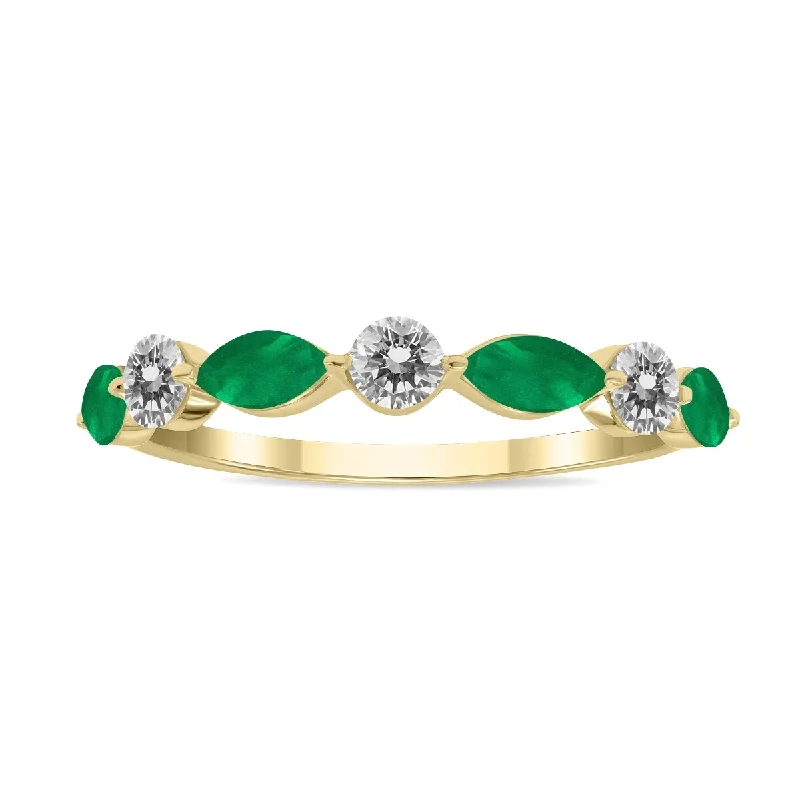Emerald Gemstone Rings Set in Platinum with Filigree Work for a Vintage - Inspired LookMarquee Jewels 3/4 CTW Marquise Shape Emerald and Diamond Wedding Band in 10K Yellow Gold Emerald Gemstone Rings Set in Platinum with Filigree Work for a Vintage - Inspired LookMarquee Jewels 3/4 CTW Marquise Shape Emerald and Diamond Wedding Band in 10K Yellow Gold