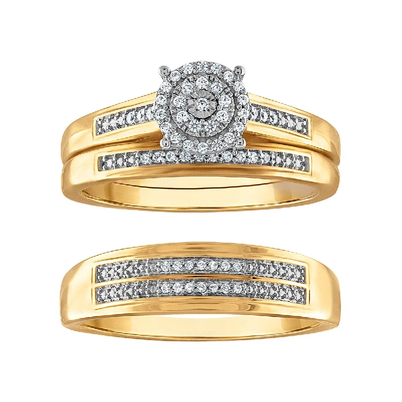 Men's Citrine Engagement Rings in Stainless Steel with a Stackable Band Design1/5 CTW Diamond Halo Wedding Trio Set in 10KT Yellow Gold Men's Citrine Engagement Rings in Stainless Steel with a Stackable Band Design1/5 CTW Diamond Halo Wedding Trio Set in 10KT Yellow Gold