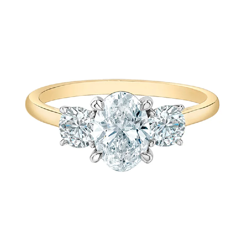 Oval & Round Diamond Three Stone Engagement Ring 3.06ct