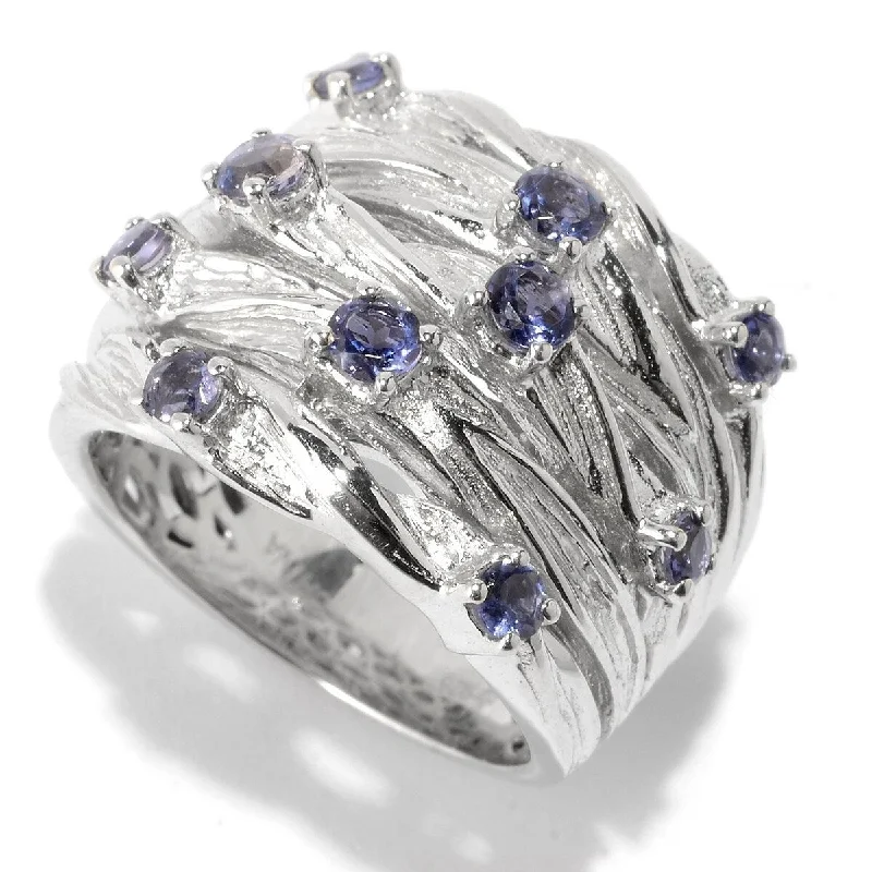 Topaz Gemstone Rings in 10K Gold with a Channel - Set Design for a Contemporary and Durable OptionSterling Silver 0.69Ctw Iolite Multi Row Textured Ring Topaz Gemstone Rings in 10K Gold with a Channel - Set Design for a Contemporary and Durable OptionSterling Silver 0.69Ctw Iolite Multi Row Textured Ring