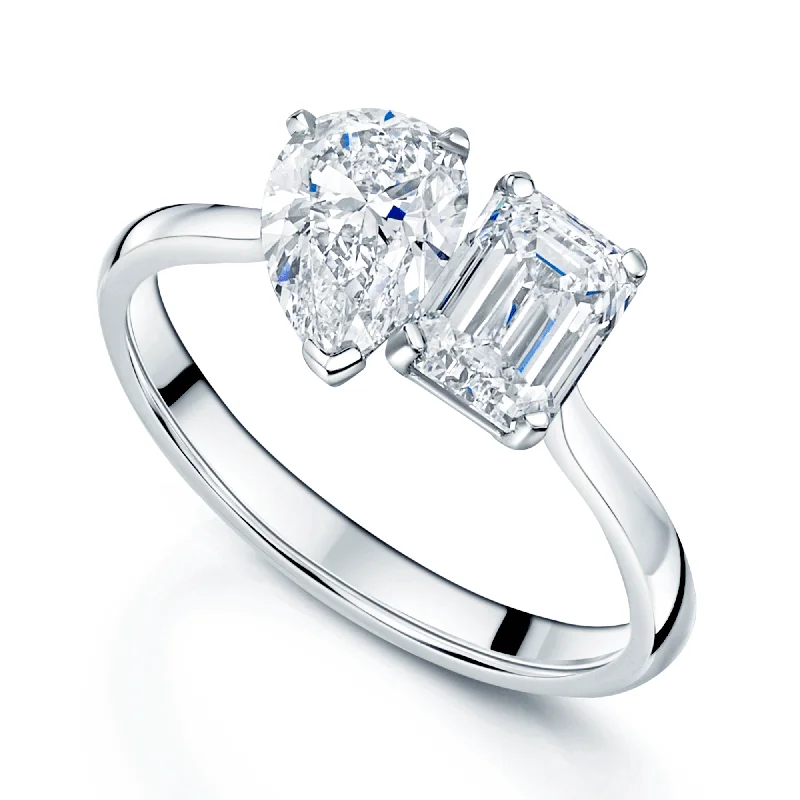 Men's Emerald Engagement Rings with 14K Yellow Gold and Vintage - Style FiligreePlatinum Toi Et Moi Emerald Cut & Pear Cut Diamond Two Stone Ring Men's Emerald Engagement Rings with 14K Yellow Gold and Vintage - Style FiligreePlatinum Toi Et Moi Emerald Cut & Pear Cut Diamond Two Stone Ring