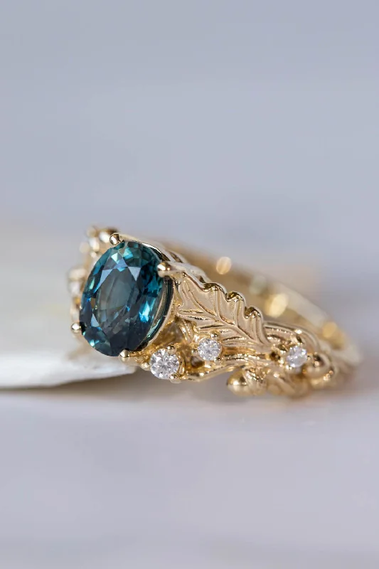 Men's Tourmaline Engagement Rings in 18K Two - Tone Gold with a Floral - Inspired SettingOval sapphire engagement ring, gold oak leaves and diamonds promise ring / Silviya Men's Tourmaline Engagement Rings in 18K Two - Tone Gold with a Floral - Inspired SettingOval sapphire engagement ring, gold oak leaves and diamonds promise ring / Silviya