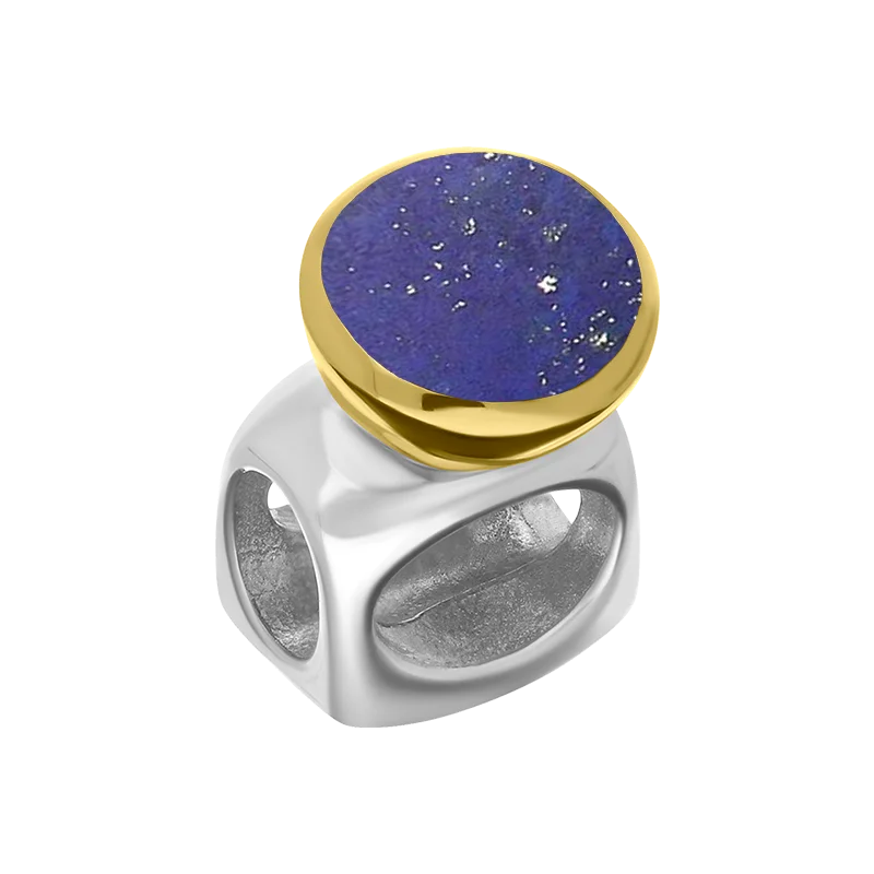 9ct Yellow Gold Sterling Silver Lapis Lazuli Stepping Stones 5mm Round Charm