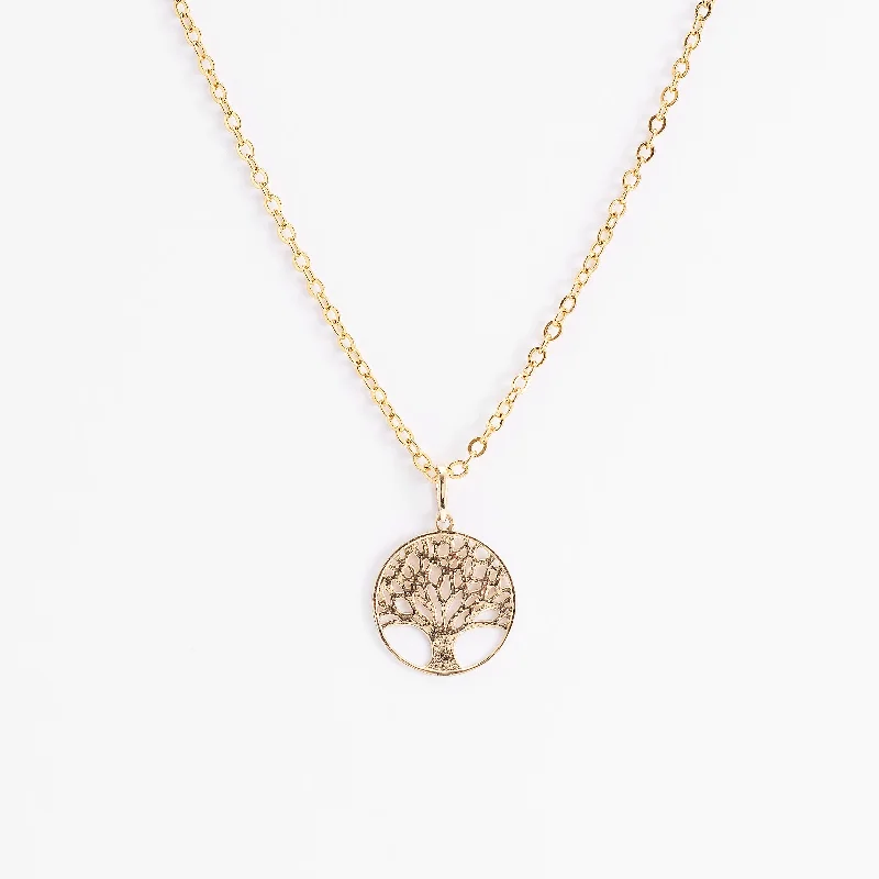 9K Yellow Gold Circle Tree Of Life Pendant 13mm