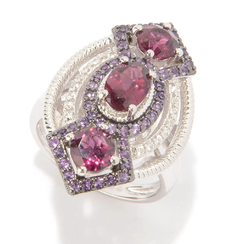 Jasper Gemstone Rings in 18K Gold Vermeil with a Matte Finish for a Subtle and Elegant LookPinctore Sterling Silver Rhodolite, Amethyst & White Zircon Cocktail Ring, Size 7 - Red Jasper Gemstone Rings in 18K Gold Vermeil with a Matte Finish for a Subtle and Elegant LookPinctore Sterling Silver Rhodolite, Amethyst & White Zircon Cocktail Ring, Size 7 - Red