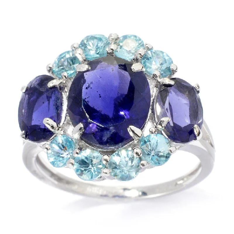 Agate Gemstone Rings in Sterling Silver with a Mosaic - Inspired Inlay for a Bohemian StyleSterling Silver 4.92ctw Iolite & Aqua Zircon Three-Stone Ring Agate Gemstone Rings in Sterling Silver with a Mosaic - Inspired Inlay for a Bohemian StyleSterling Silver 4.92ctw Iolite & Aqua Zircon Three-Stone Ring