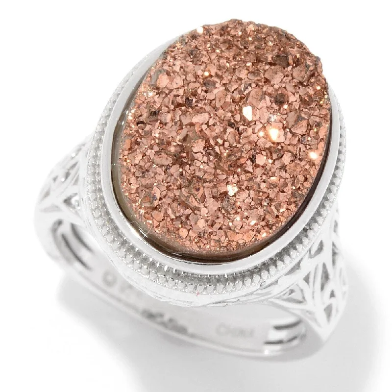 Garnet Gemstone Rings in 18K Gold Vermeil with Intricate Engravings for a Traditional AestheticSterling Silver 16 x 12mm Oval Rose Drusy Filigree Ring Garnet Gemstone Rings in 18K Gold Vermeil with Intricate Engravings for a Traditional AestheticSterling Silver 16 x 12mm Oval Rose Drusy Filigree Ring