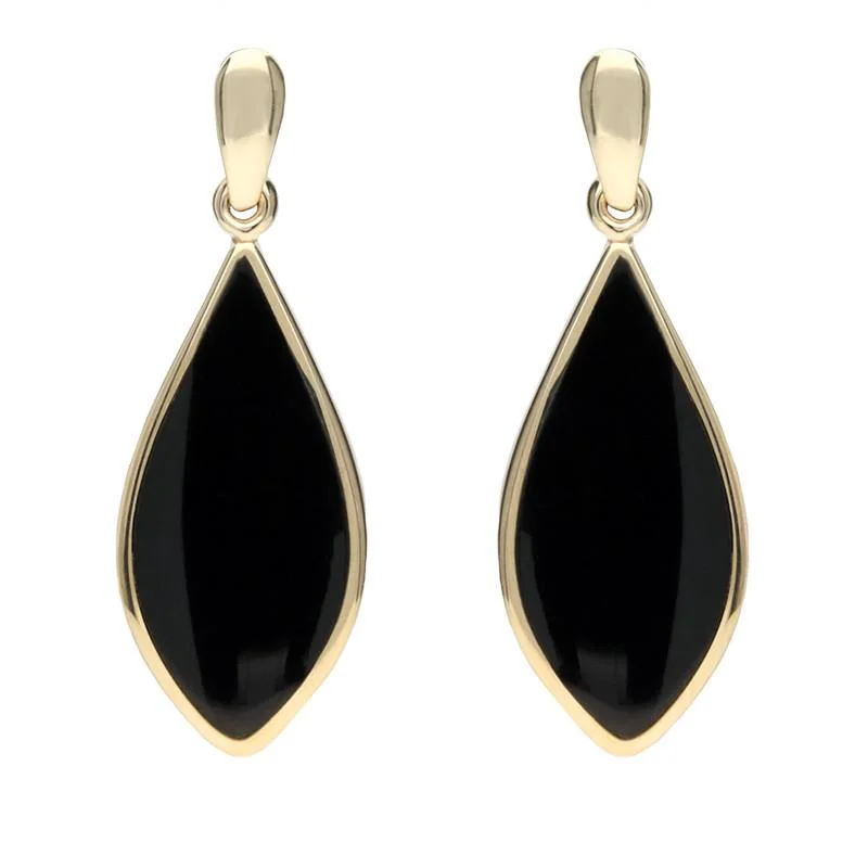 9ct Yellow Gold Whitby Jet Pointed Pear Drop Earrings