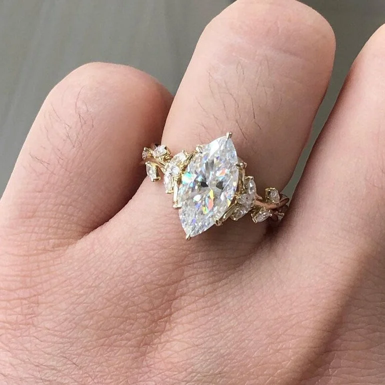 Men's Tourmaline Engagement Rings in 18K Two - Tone Gold with a Floral - Inspired SettingSolitaire Marquise Cluster Wedding Engagement Ring in Sterling Silver