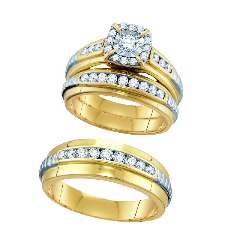 Men's Peridot Engagement Rings in 14K Gold - Filled Metal with a Micro - Pave Setting1/3 CTW Diamond Halo Wedding Trio Set in 10KT White and Yellow Gold Men's Peridot Engagement Rings in 14K Gold - Filled Metal with a Micro - Pave Setting1/3 CTW Diamond Halo Wedding Trio Set in 10KT White and Yellow Gold