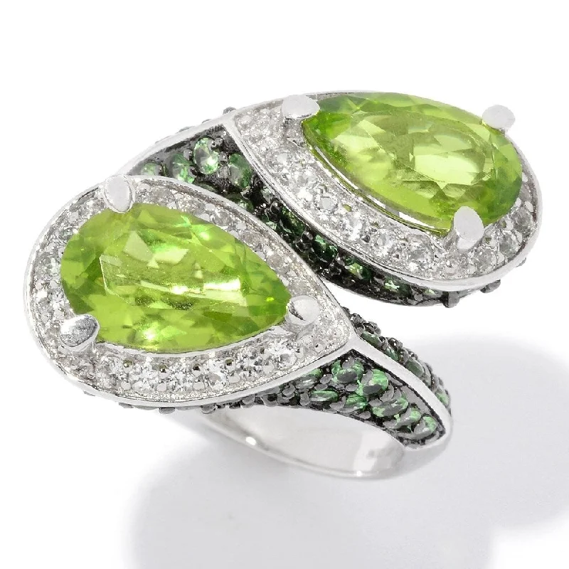 Emerald Gemstone Rings Set in Platinum with Filigree Work for a Vintage - Inspired LookSterling Silver 7.88ctw Peridot & Multi Gem Bypass Ring Emerald Gemstone Rings Set in Platinum with Filigree Work for a Vintage - Inspired LookSterling Silver 7.88ctw Peridot & Multi Gem Bypass Ring
