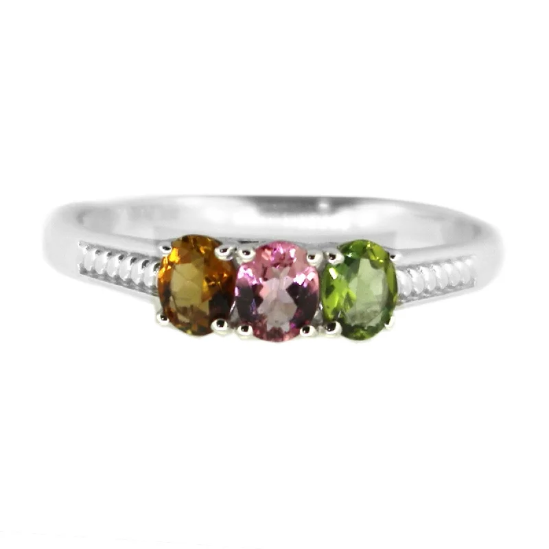 Agate Gemstone Rings in Sterling Silver with a Mosaic - Inspired Inlay for a Bohemian Style925 Sterling Silver Mutli Color Tourmaline 3-Stone Ring Agate Gemstone Rings in Sterling Silver with a Mosaic - Inspired Inlay for a Bohemian Style925 Sterling Silver Mutli Color Tourmaline 3-Stone Ring