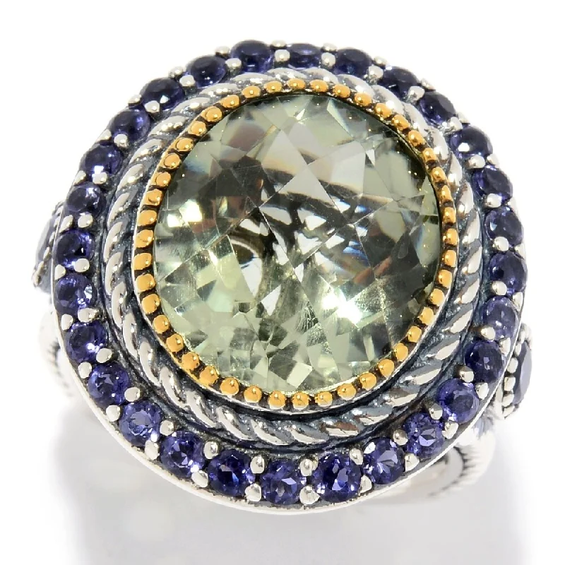 Agate Gemstone Rings in Sterling Silver with a Mosaic - Inspired Inlay for a Bohemian Style925 Sterling Silver Green Amethyst and Iolite Ring Agate Gemstone Rings in Sterling Silver with a Mosaic - Inspired Inlay for a Bohemian Style925 Sterling Silver Green Amethyst and Iolite Ring