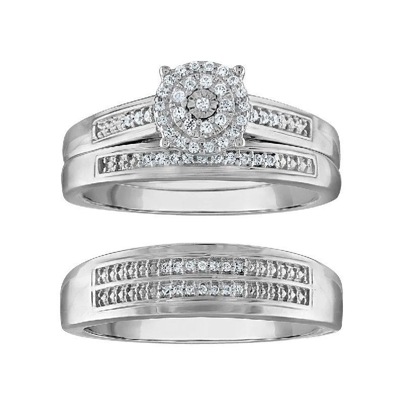 Men's Sapphire Engagement Rings in 18K White Gold with Pave Diamond Accents1/5 CTW Diamond Halo Wedding Trio Set in 10KT White Gold Men's Sapphire Engagement Rings in 18K White Gold with Pave Diamond Accents1/5 CTW Diamond Halo Wedding Trio Set in 10KT White Gold