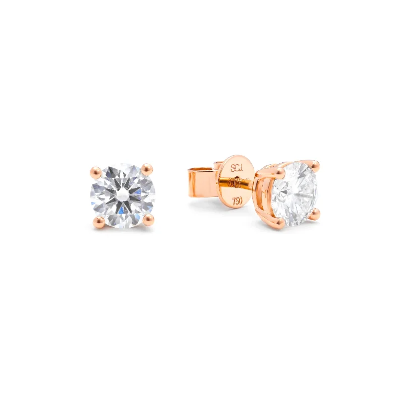 18K Rose Gold Round Brilliant Lab Diamond Solitaire Screw Back Stud Earrings 2.0tdw 18K Rose Gold Round Brilliant Lab Diamond Solitaire Screw Back Stud Earrings 2.0tdw