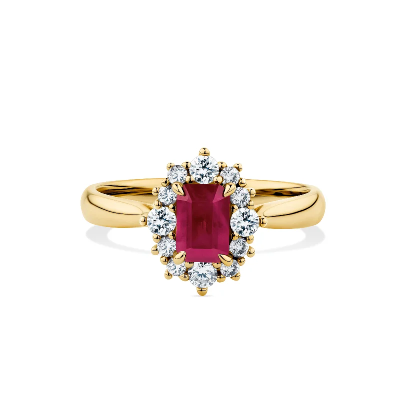 Men's Tourmaline Engagement Rings in 18K Two - Tone Gold with a Floral - Inspired SettingBluebird™ Ruby & 0.33ct TW Diamond Ring in 9ct Yellow Gold Men's Tourmaline Engagement Rings in 18K Two - Tone Gold with a Floral - Inspired SettingBluebird™ Ruby & 0.33ct TW Diamond Ring in 9ct Yellow Gold