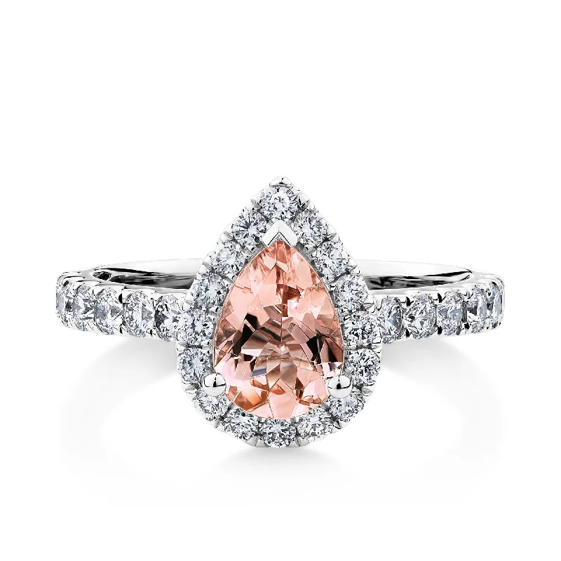 Men's Diamond Engagement Rings with Platinum Band and Halo Setting for a Luxury ProposalBluebird™ Morganite & Diamond Pear Halo Ring in 9ct White Gold Men's Diamond Engagement Rings with Platinum Band and Halo Setting for a Luxury ProposalBluebird™ Morganite & Diamond Pear Halo Ring in 9ct White Gold
