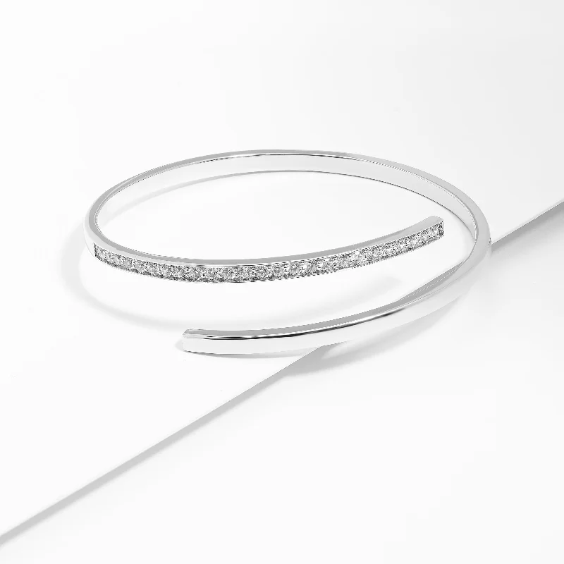 Sterling Silver Zirconia Oval Bypass Bangle 65mm