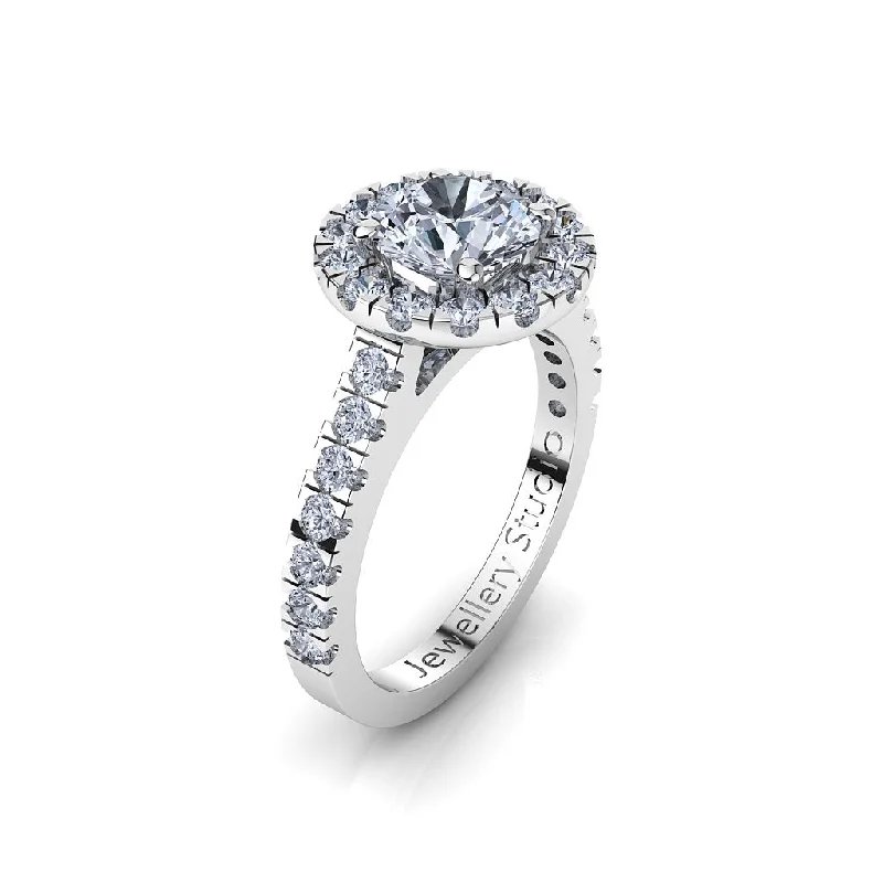 Men's Peridot Engagement Rings in 14K Gold - Filled Metal with a Micro - Pave SettingHalo Engagement Ring with 1.00ct Round Brilliant Cut Diamond