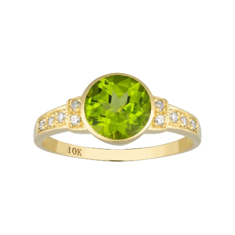 Topaz Gemstone Rings in 10K Gold with a Channel - Set Design for a Contemporary and Durable OptionViducci 10k Yellow Gold Vintage Style Genuine Round Peridot and Diamond Ring Topaz Gemstone Rings in 10K Gold with a Channel - Set Design for a Contemporary and Durable OptionViducci 10k Yellow Gold Vintage Style Genuine Round Peridot and Diamond Ring