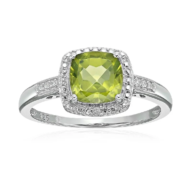 Sapphire Gemstone Rings in 18K White Gold with Diamond Accents for an Elegant EngagementSterling Silver Cushion Peridot & Diamond Engagement Ring, Size 7 Sapphire Gemstone Rings in 18K White Gold with Diamond Accents for an Elegant EngagementSterling Silver Cushion Peridot & Diamond Engagement Ring, Size 7