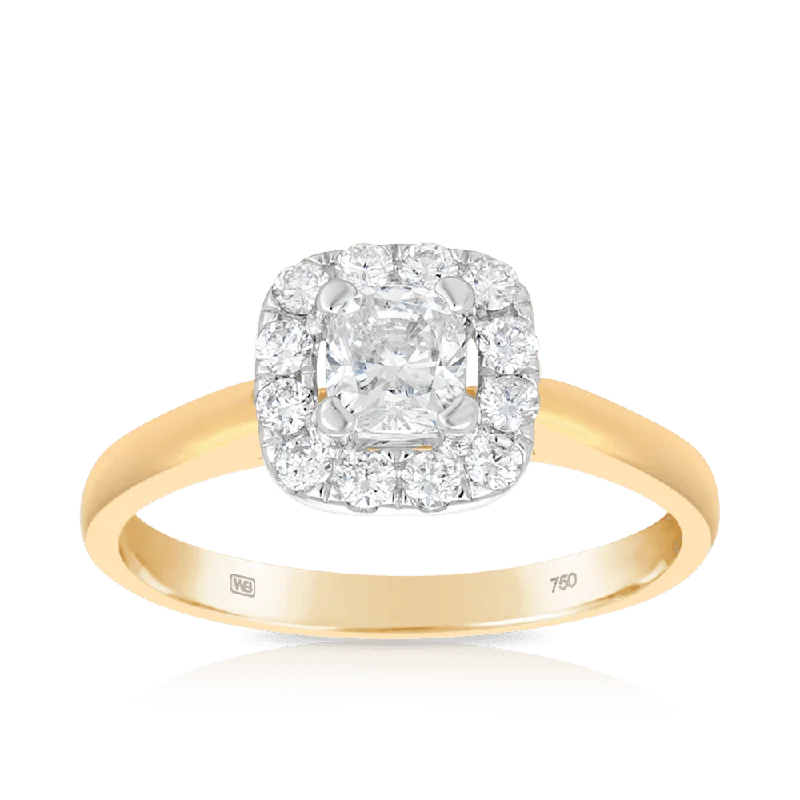 Men's Ruby Engagement Rings in Rose Gold with a Solitaire Design for a Romantic Gesture0.75ct TW Diamond Square Halo Engagement Ring in 18ct Yellow Gold Men's Ruby Engagement Rings in Rose Gold with a Solitaire Design for a Romantic Gesture0.75ct TW Diamond Square Halo Engagement Ring in 18ct Yellow Gold
