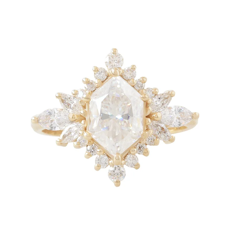 Men's Tourmaline Engagement Rings in 18K Two - Tone Gold with a Floral - Inspired SettingElongated Hexagon Moissanite and Diamonds Celestial Star Engagement Ring Nora