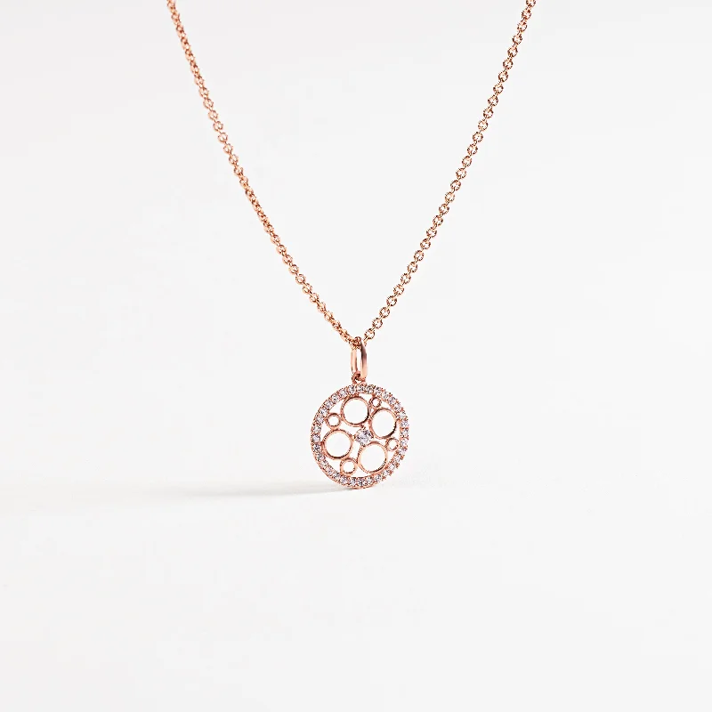 9K Rose Gold Circle Pendant With Zirconia Halo