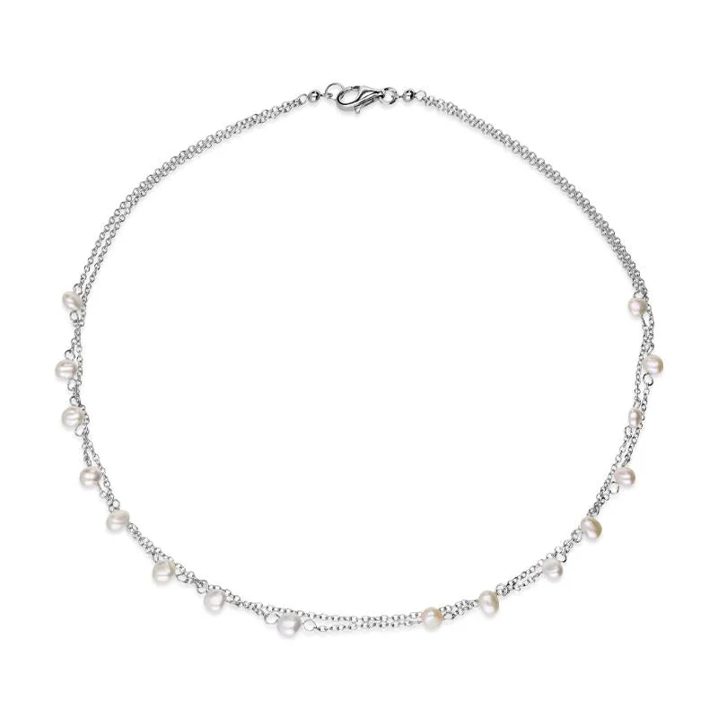 rose gold chain necklaces fashionSterling Silver White and Silver Pearl Double Chain Necklace D rose gold chain necklaces fashionSterling Silver White and Silver Pearl Double Chain Necklace D