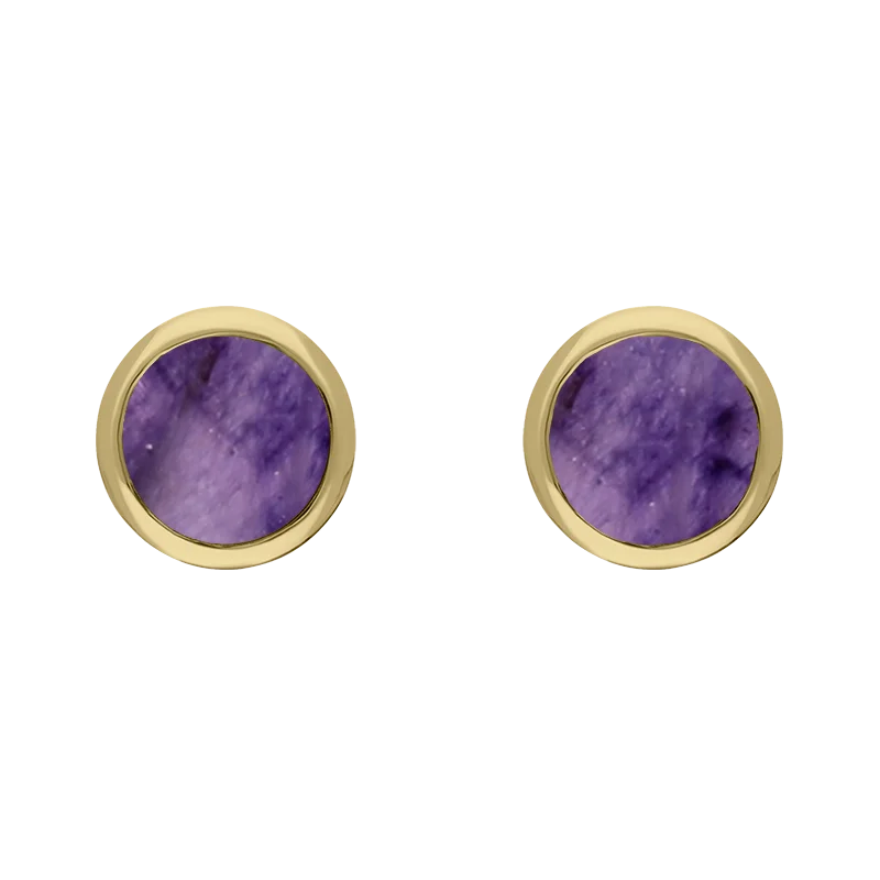 9ct Yellow Gold Sterling Silver Blue John Stepping Stones 5mm Round Stud Earrings