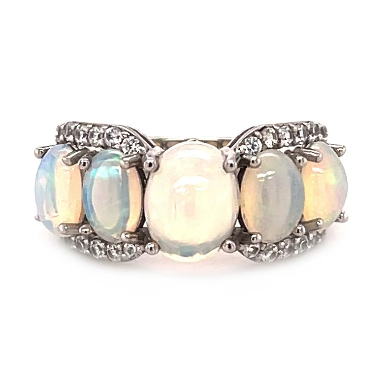 Tourmaline Gemstone Rings in 18K Two - Tone Gold with a Floral - Shaped Setting for a Feminine Touch925 Sterling Silver Ethiopian Opal and White Natural Zircon 5-Stone Ring Tourmaline Gemstone Rings in 18K Two - Tone Gold with a Floral - Shaped Setting for a Feminine Touch925 Sterling Silver Ethiopian Opal and White Natural Zircon 5-Stone Ring