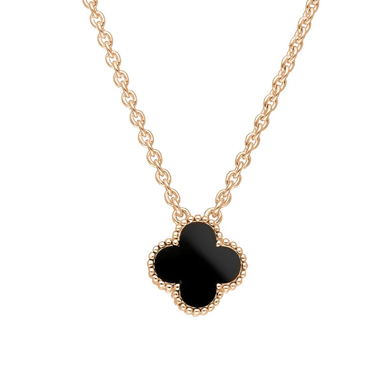 chain necklaces for men's fashion18ct Rose Gold Whitby Jet Bloom Small Four Leaf Clover Ball Edge Chain Necklace chain necklaces for men's fashion18ct Rose Gold Whitby Jet Bloom Small Four Leaf Clover Ball Edge Chain Necklace