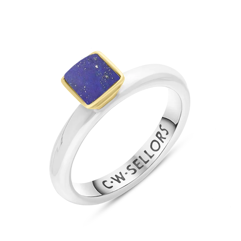 9ct Yellow Gold Sterling Silver Lapis Lazuli Stepping Stones 5mm Square Bezel Set Ring 9ct Yellow Gold Sterling Silver Lapis Lazuli Stepping Stones 5mm Square Bezel Set Ring