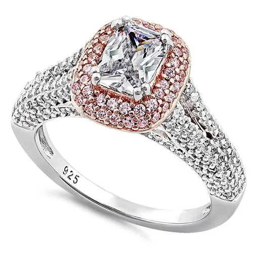 Men's Sapphire Engagement Rings in 18K White Gold with Pave Diamond AccentsSterling Silver Two Tone Rose Gold Plated Emerald & Round Cut Clear & Pink CZ Ring Men's Sapphire Engagement Rings in 18K White Gold with Pave Diamond AccentsSterling Silver Two Tone Rose Gold Plated Emerald & Round Cut Clear & Pink CZ Ring