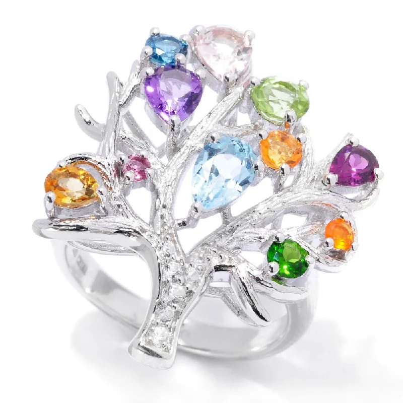 Sapphire Gemstone Rings in 18K White Gold with Diamond Accents for an Elegant Engagement2.21ctw Multi Gemstone Tree of Life Ring Sapphire Gemstone Rings in 18K White Gold with Diamond Accents for an Elegant Engagement2.21ctw Multi Gemstone Tree of Life Ring