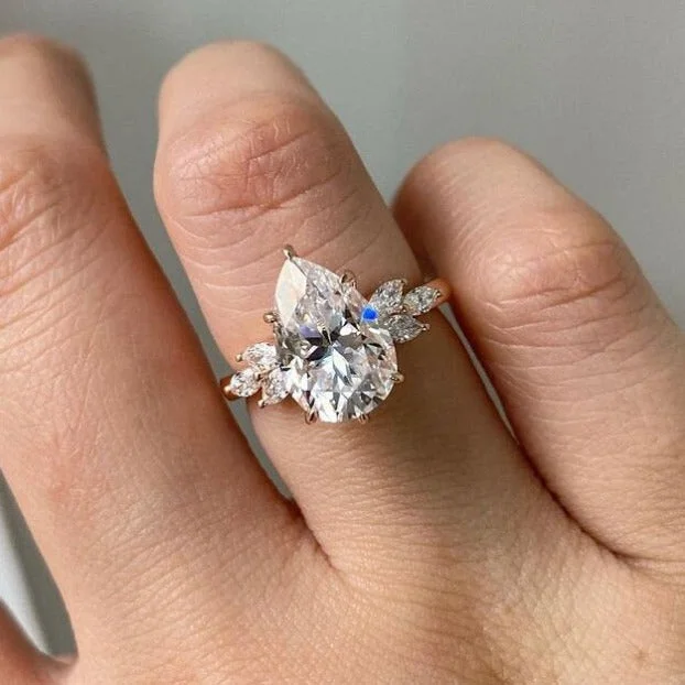Men's Sapphire Engagement Rings in 18K White Gold with Pave Diamond AccentsPear Cut Marquise Cut Cluster Engagement Ring Sterling Silver Ring