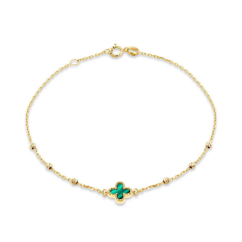 Malachite Quatrefoil & Ball Chain Bracelet